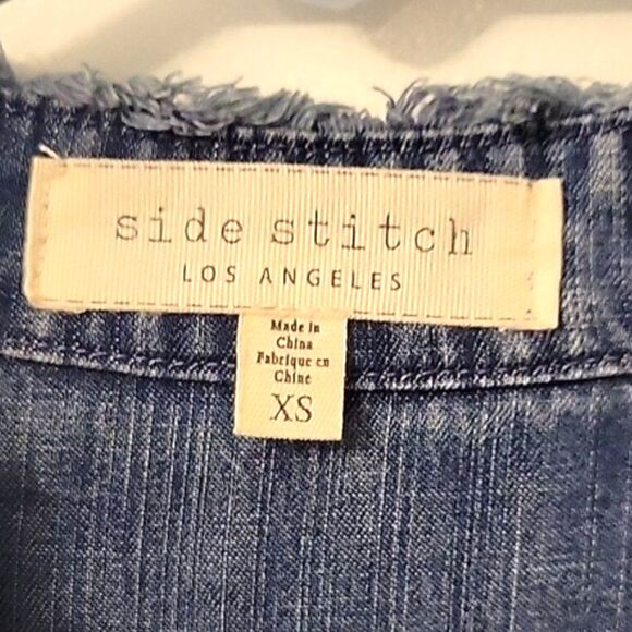 SIDE STITCH Blue 100% Lyocell Button-Up Long Sleeve Fringe Shirt size XS - Picture 10 of 11